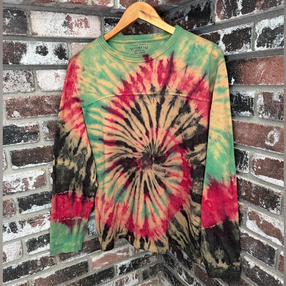 Faded Glory Vintage Tee Rasta Spiral Tie-Dye Long Sleeve Shirt